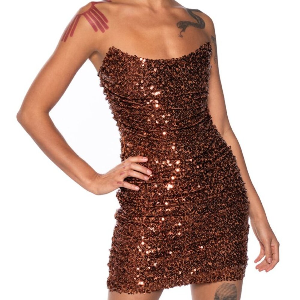 Callie Lives When You Need Me: Bronzy Brown Sequin Tube Dress S L XL